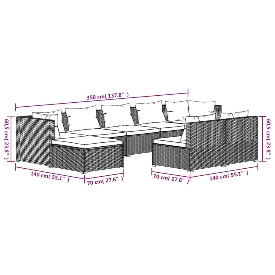 9-Delige Loungeset Met Kussens Poly Rattan 1
