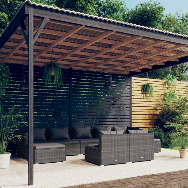 9-Delige Loungeset Met Kussens Poly Rattan Grijs En Antraciet 2x hoek + 5x midden + 2x voetensteun