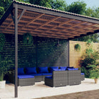 9-Delige Loungeset Met Kussens Poly Rattan Grijs En Donkerblauw 2x hoek + 5x midden + 2x voetensteun