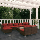 10-delige Loungeset met kussens poly rattan bruin Bruin en kaneelrood