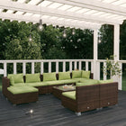 10-delige Loungeset met kussens poly rattan bruin Bruin en groen