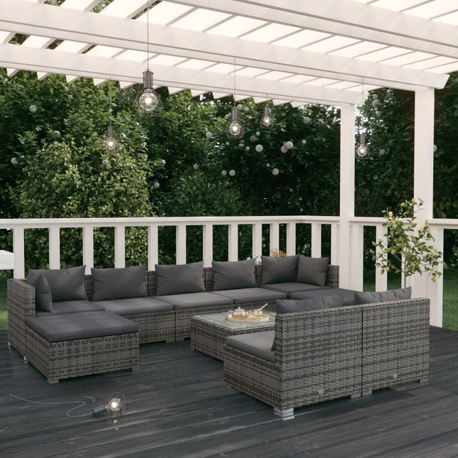 0-Delige Loungeset Met Kussens Poly Rattan Grijs En Antraciet 2x hoek + 5x midden + 2x voetensteun + Tafel