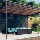 0-Delige Loungeset Met Kussens Poly Rattan Zwart En Waterblauw 2x hoek + 6x midden + 2x voetensteun