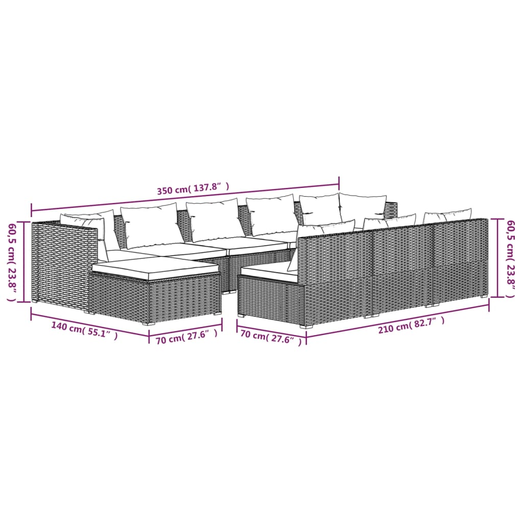 10-Delige Loungeset Met Kussens Poly Rattan 1