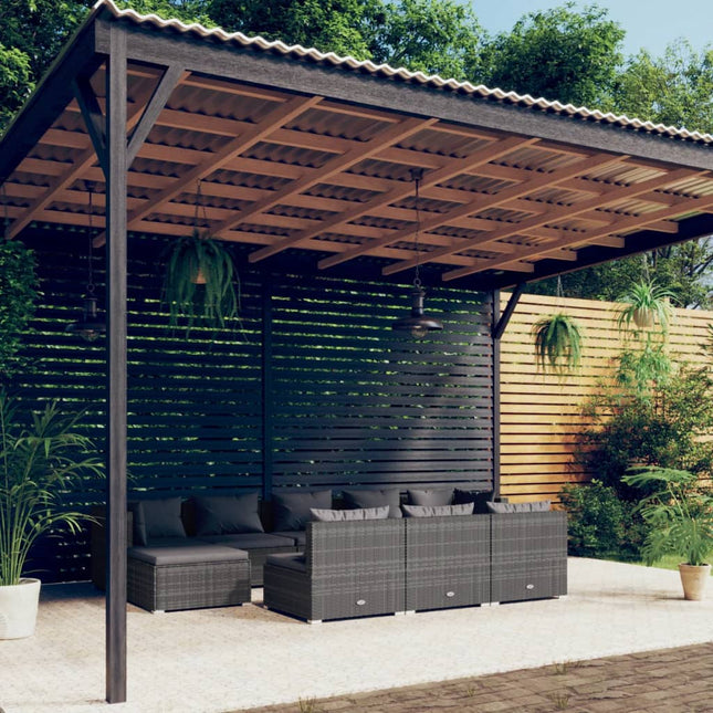 0-Delige Loungeset Met Kussens Poly Rattan Grijs En Antraciet 2x hoek + 6x midden + 2x voetensteun