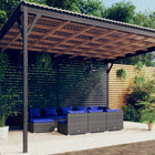 0-Delige Loungeset Met Kussens Poly Rattan Grijs En Donkerblauw 2x hoek + 6x midden + 2x voetensteun