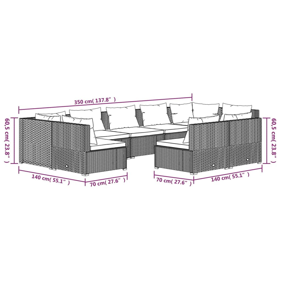 9-Delige Loungeset Met Kussens Poly Rattan 1