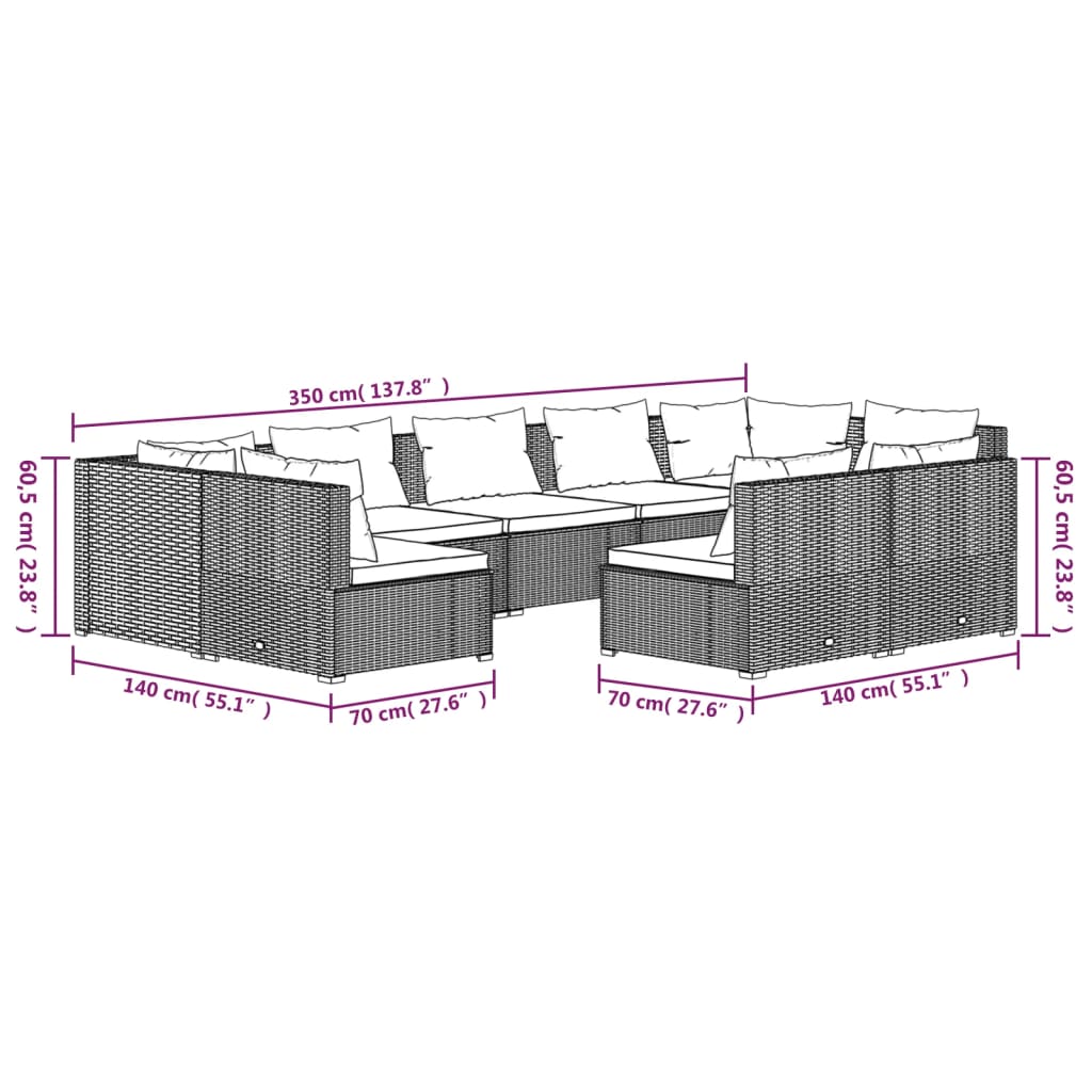 9-Delige Loungeset Met Kussens Poly Rattan 1