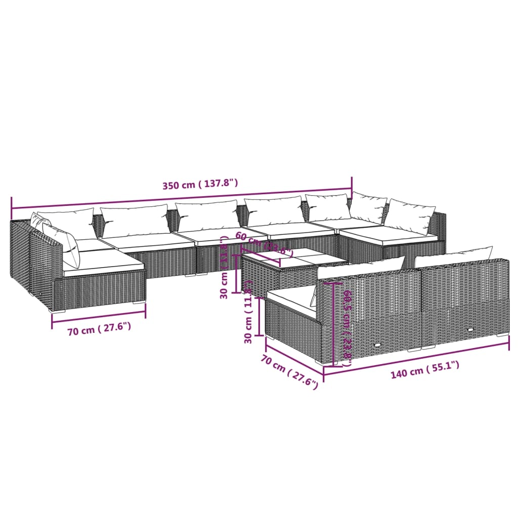 10-Delige Loungeset Met Kussens Poly Rattan 1