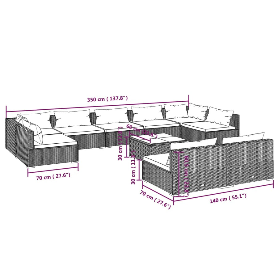 10-Delige Loungeset Met Kussens Poly Rattan 1