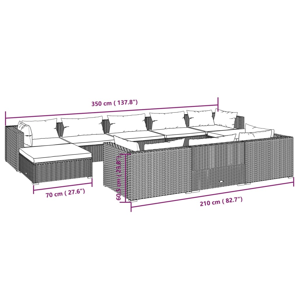 10-Delige Loungeset Met Kussens Poly Rattan 1