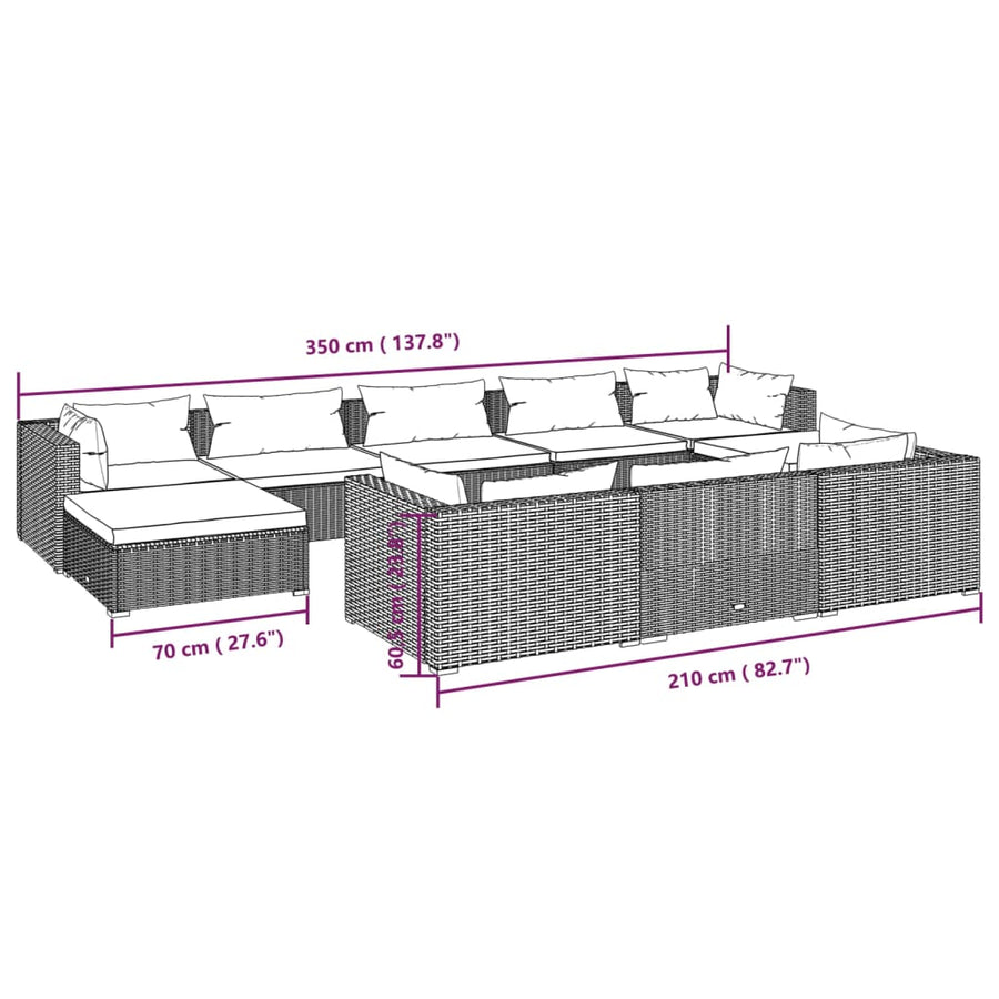 10-Delige Loungeset Met Kussens Poly Rattan 1