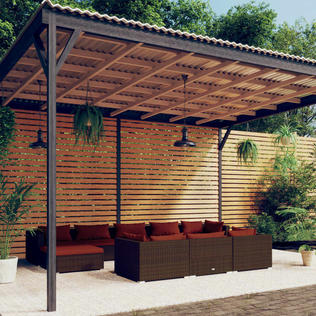 10-delige Loungeset met kussens poly rattan bruin 4x hoek + 4x midden + 2x voetensteun