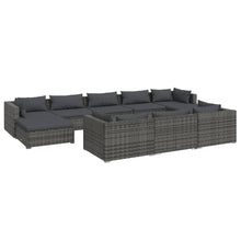 10-delige Loungeset met kussens poly rattan grijs