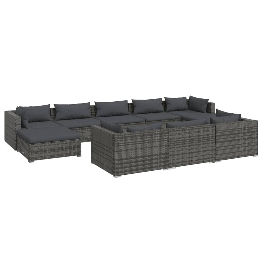 10-delige Loungeset met kussens poly rattan grijs