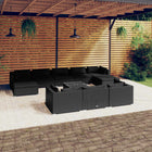 11-delige Loungeset met kussens poly rattan zwart 4x hoek + 4x midden + 2x voetensteun + Tafel