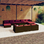 11-delige Loungeset met kussens poly rattan bruin Bruin en kaneelrood