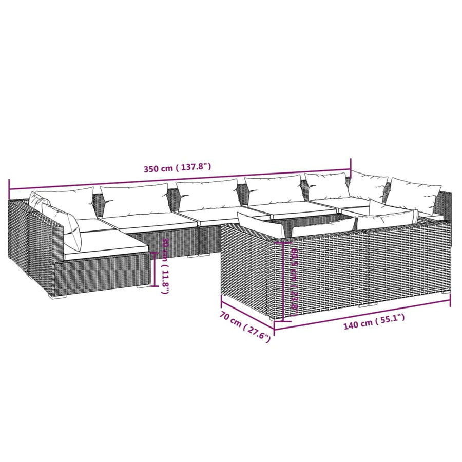 9-Delige Loungeset Met Kussens Poly Rattan 1