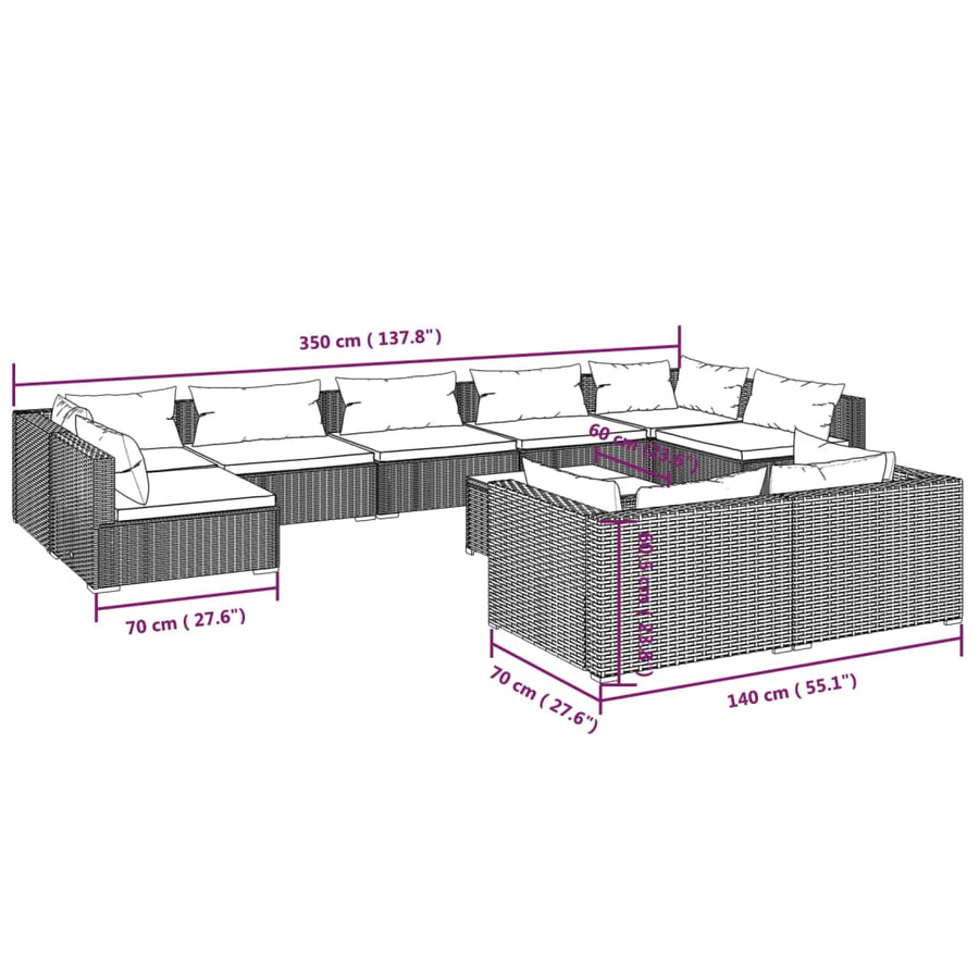 10-Delige Loungeset Met Kussens Poly Rattan 1