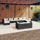 10-delige Loungeset met kussens poly rattan zwart 4x hoek + 5x midden + Tafel