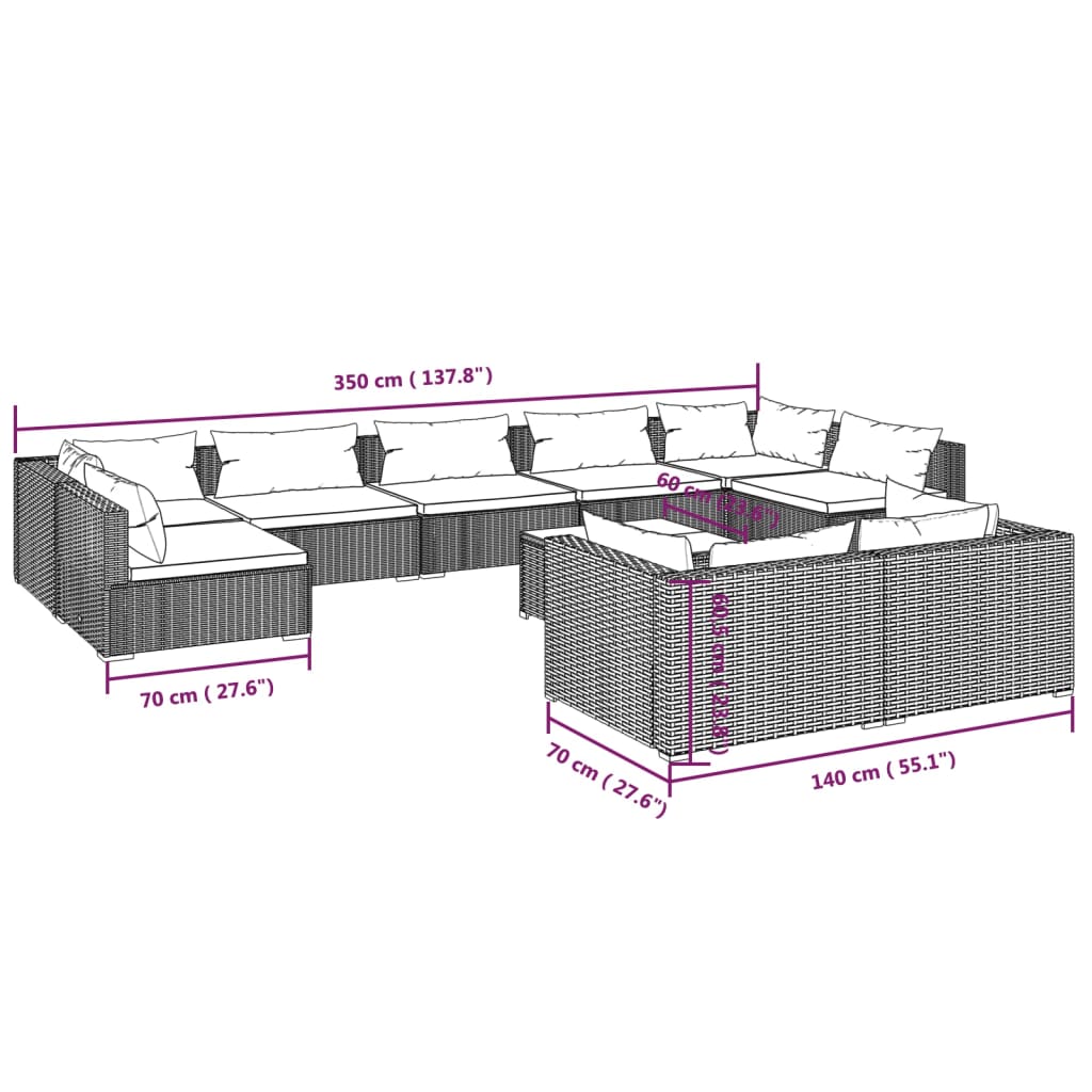 10-Delige Loungeset Met Kussens Poly Rattan 1
