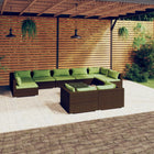 10-delige Loungeset met kussens poly rattan bruin 4x hoek + 5x midden + Tafel