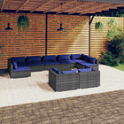 0-Delige Loungeset Met Kussens Poly Rattan Grijs En Donkerblauw 4x hoek + 5x midden + Tafel