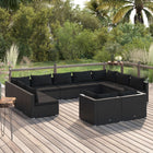 11-delige Loungeset met kussens poly rattan zwart Zwart