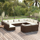 11-delige Loungeset met kussens poly rattan bruin 4x hoek + 7x midden