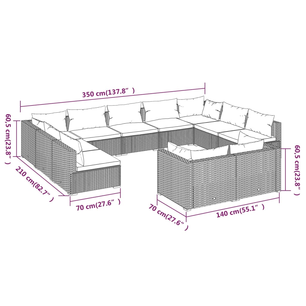 1 Loungeset Met Kussens Poly Rattan 1
