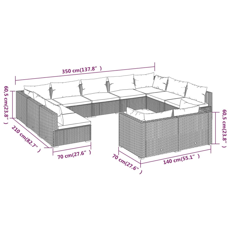 1 Loungeset Met Kussens Poly Rattan 1
