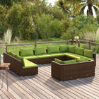 11-delige Loungeset met kussens poly rattan bruin 4x hoek + 7x midden