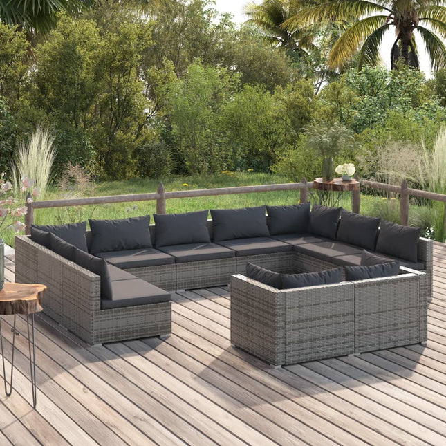 -Delige Loungeset Met Kussens Poly Rattan Grijs En Antraciet 4x hoek + 7x midden