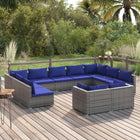 -Delige Loungeset Met Kussens Poly Rattan Grijs En Donkerblauw 4x hoek + 7x midden