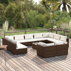 12-delige Loungeset met kussens poly rattan bruin 4x hoek + 7x midden + Tafel