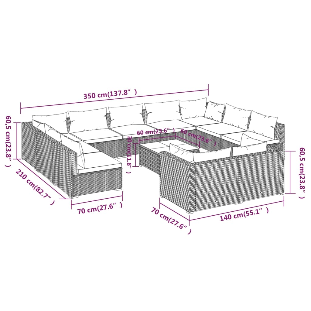 12-Delige Loungeset Met Kussens Poly Rattan 1