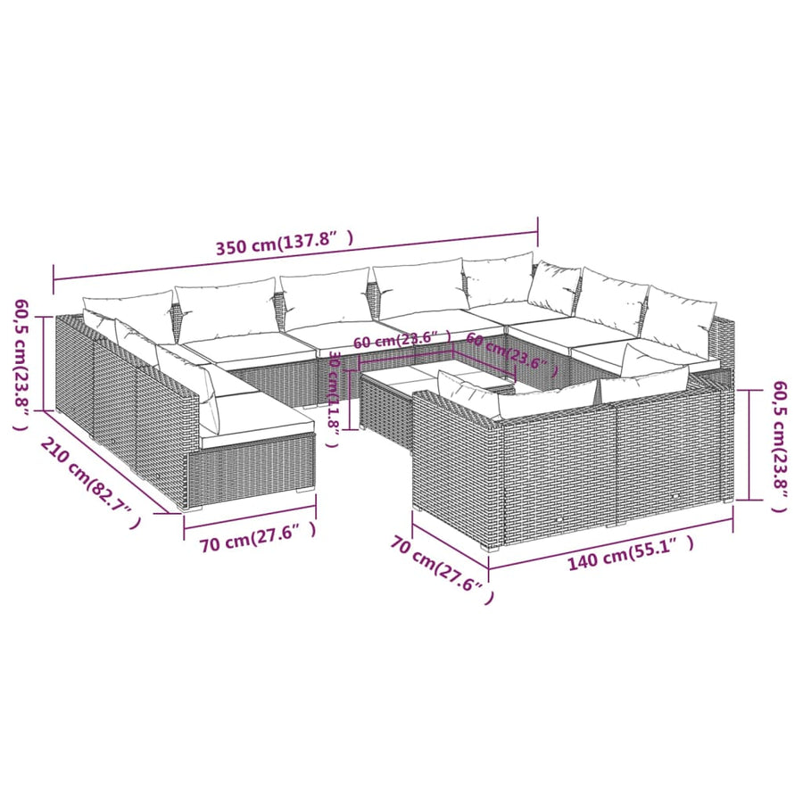 12-Delige Loungeset Met Kussens Poly Rattan 1