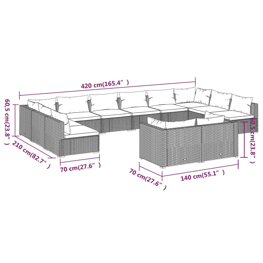 12-Delige Loungeset Met Kussens Poly Rattan 1