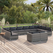 Loungeset 12-delig poly rattan grijs