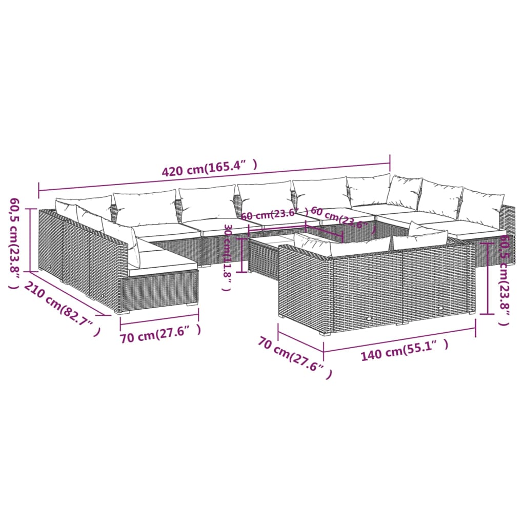 13-Delige Loungeset Met Kussens Poly Rattan 1
