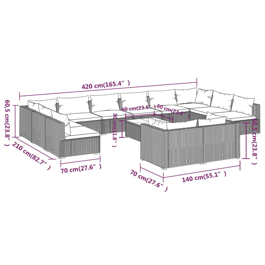 13-Delige Loungeset Met Kussens Poly Rattan 1