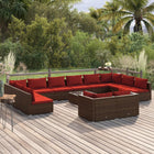 13-delige Loungeset met kussens poly rattan bruin Bruin en kaneelrood