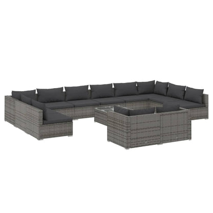 13-delige Loungeset met kussens poly rattan grijs