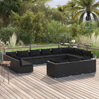 13-delige Loungeset met kussens poly rattan zwart 4x hoek + 9x midden