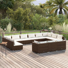 13-delige Loungeset met kussens poly rattan bruin 4x hoek + 9x midden