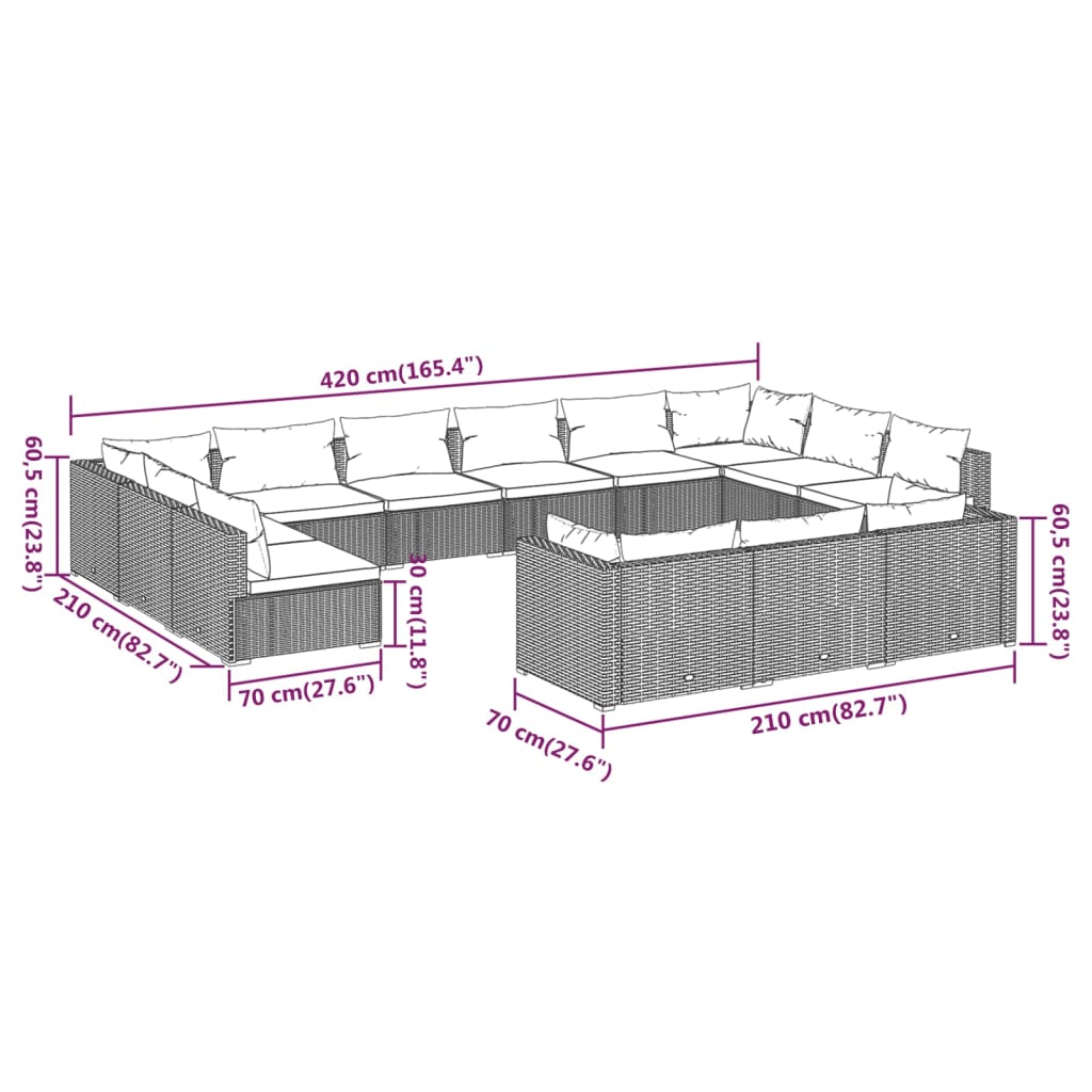 13-Delige Loungeset Met Kussens Poly Rattan 1