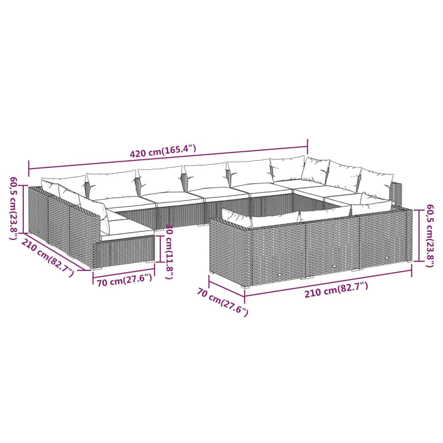 13-Delige Loungeset Met Kussens Poly Rattan 1