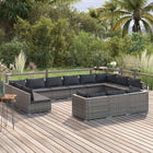 3-Delige Loungeset Met Kussens Poly Rattan Grijs En Antraciet 4x hoek + 9x midden