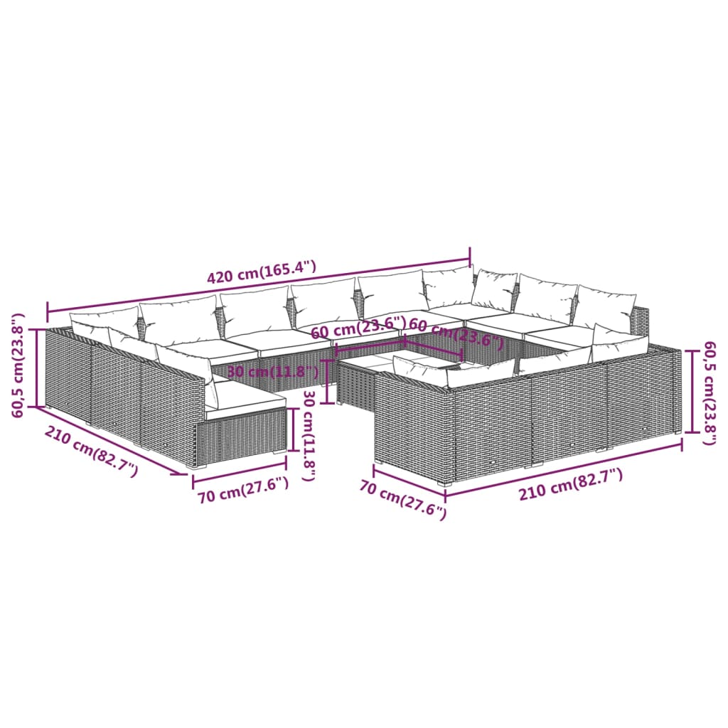 14-Delige Loungeset Met Kussens Poly Rattan 1