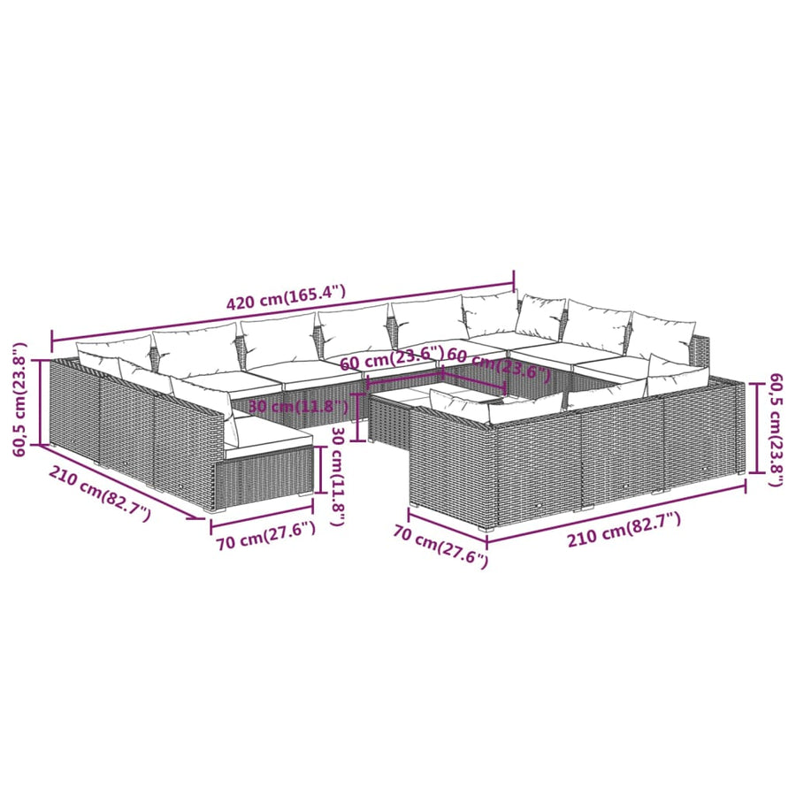 14-Delige Loungeset Met Kussens Poly Rattan 1